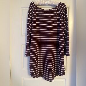 Striped Maroon and White 3/4 Length Sleeve Top